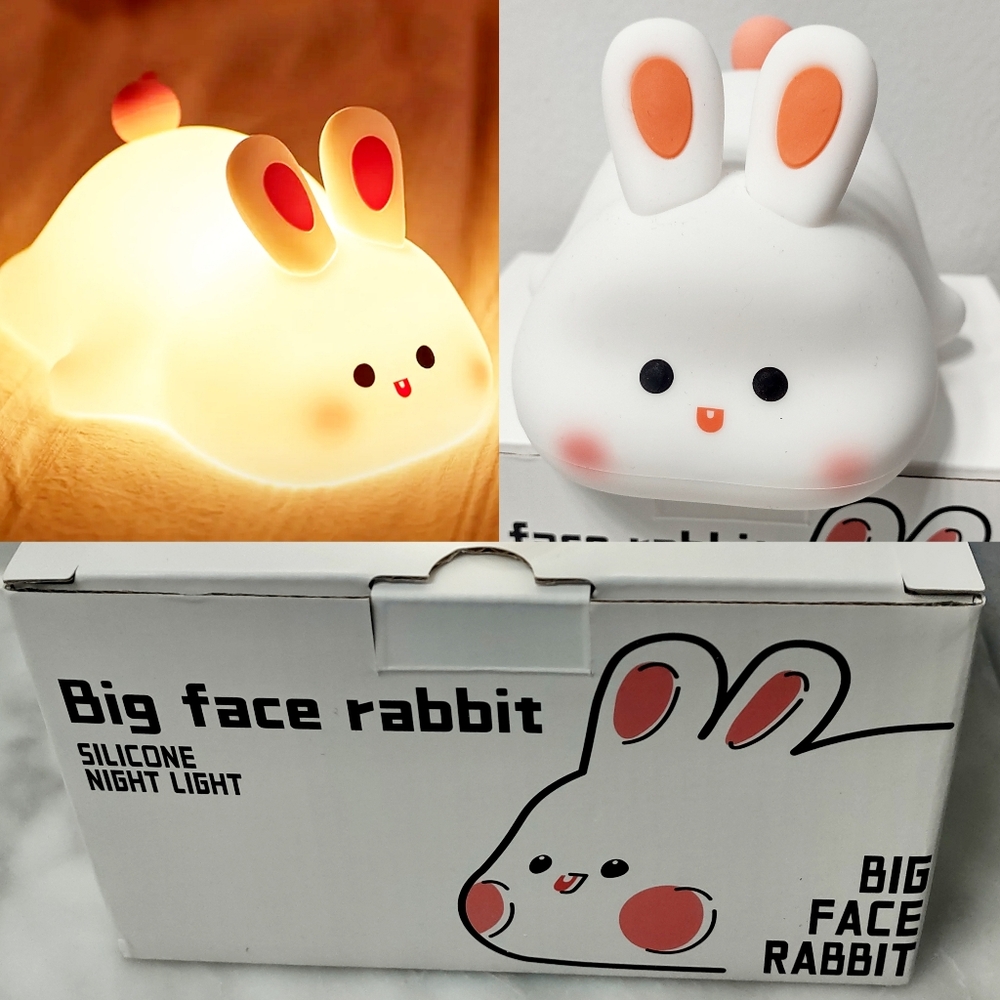 Big Face Rabbit Silicone White Bunny Night Light Touch Activation